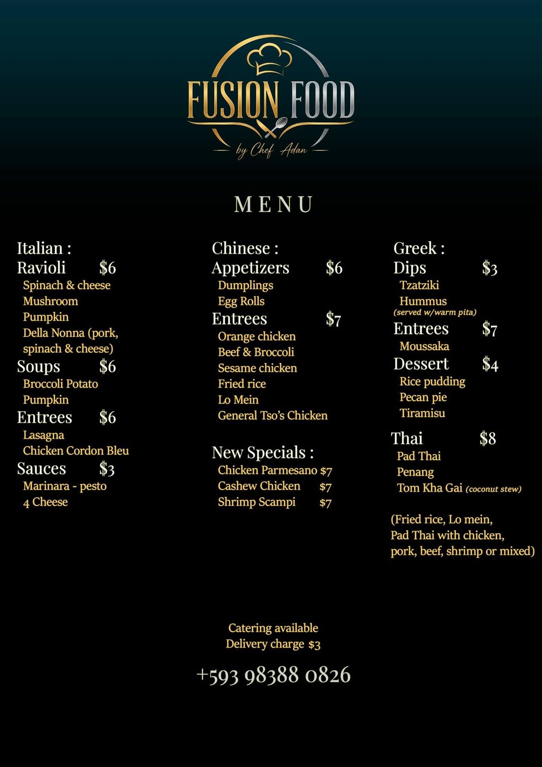 Fusion Food Weekly Delivery by Chef Adan